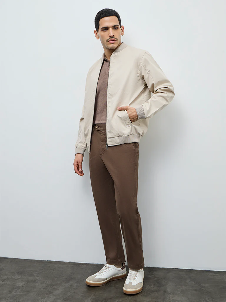 WES Casuals Beige Solid Relaxed-Fit Cotton Jacket - Image 3
