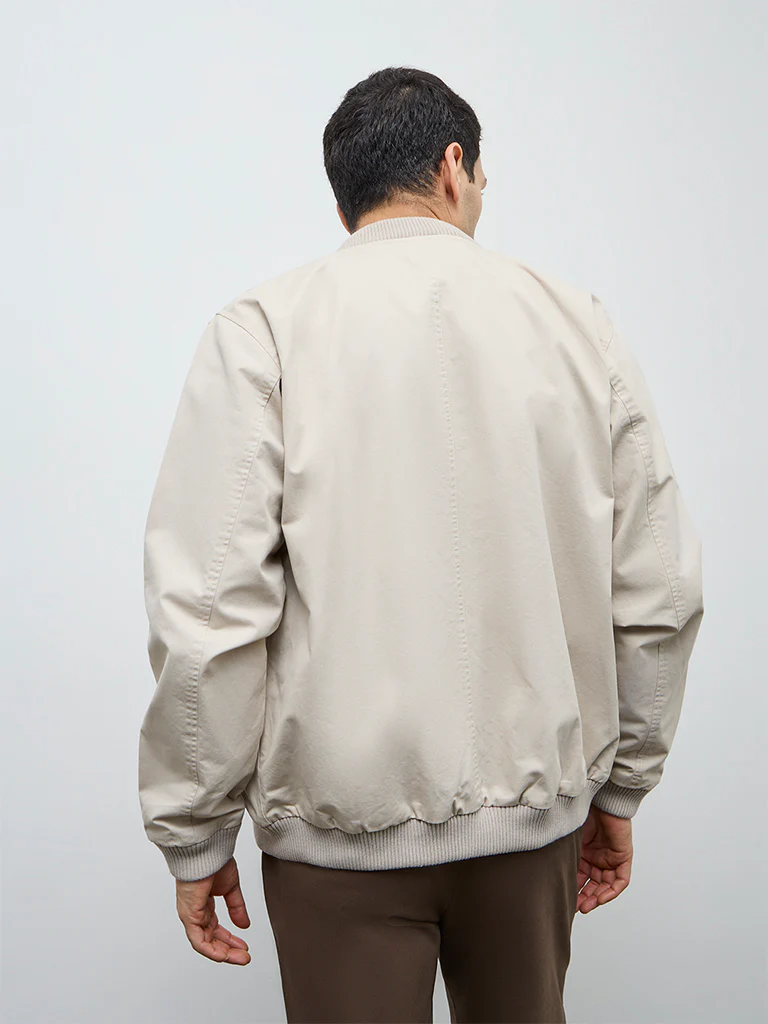 WES Casuals Beige Solid Relaxed-Fit Cotton Jacket - Image 5