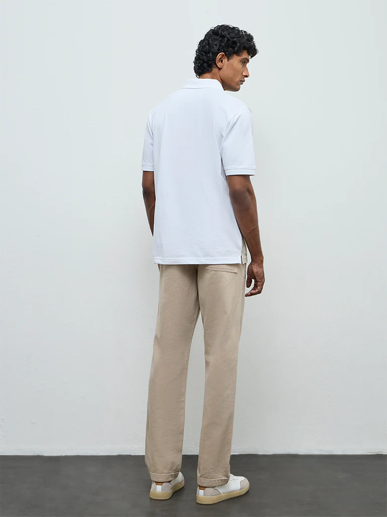 WES Casuals Beige Solid Relaxed-Fit Mid-Rise Cotton Chinos - Image 5