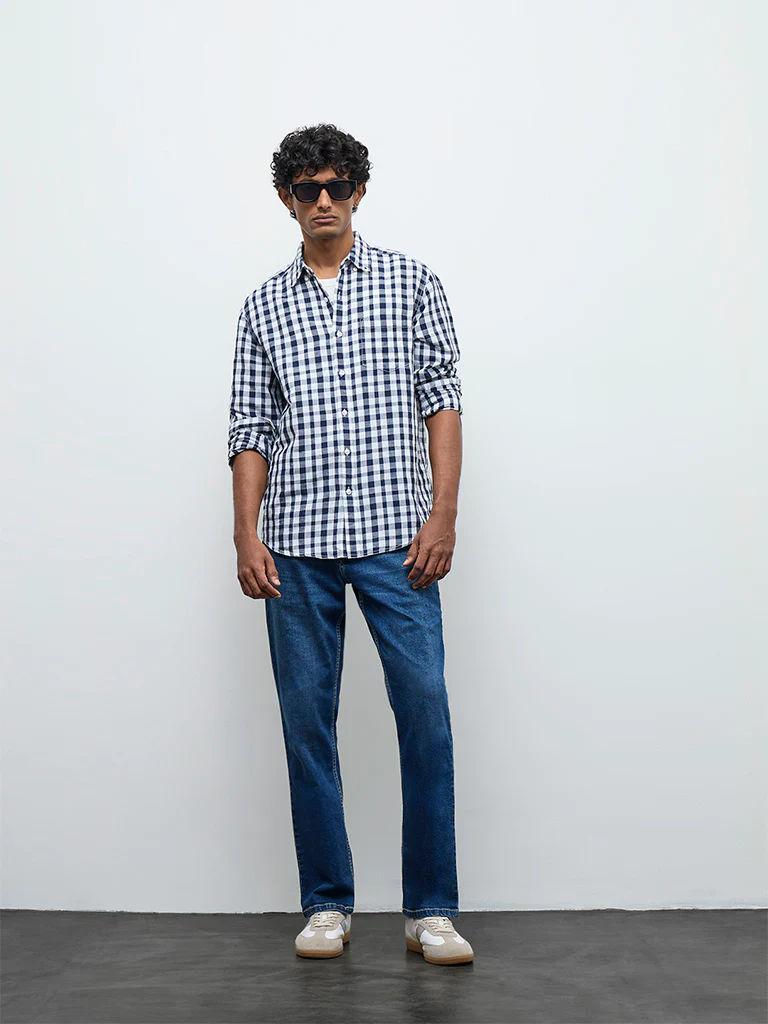 WES Casuals Black Check Relaxed Fit Cotton-Blend Shirt - Image 2