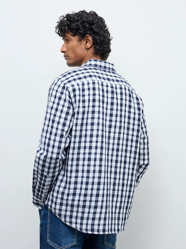 WES Casuals Black Check Relaxed Fit Cotton-Blend Shirt - Image 4