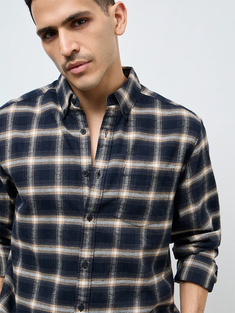 WES Casuals Black Check Relaxed Fit Cotton Shirt - Image 3