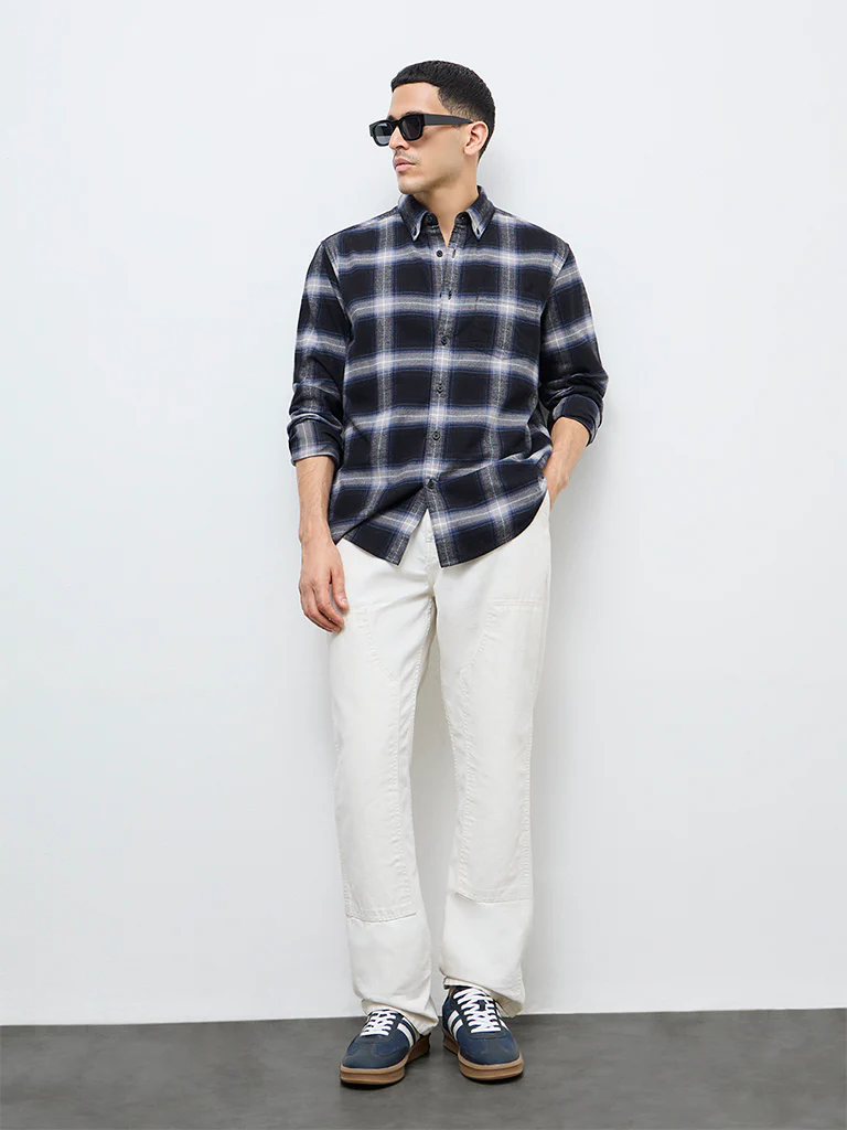 WES Casuals Black Check Relaxed Fit Cotton Shirt - Image 2
