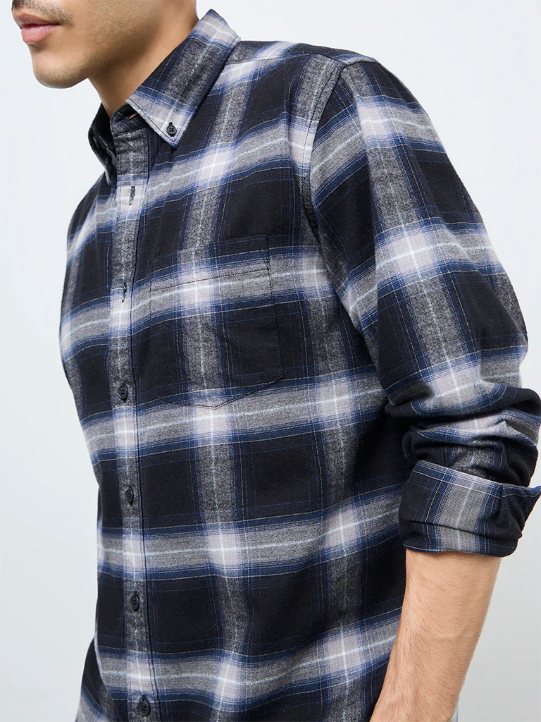 WES Casuals Black Check Relaxed Fit Cotton Shirt - Image 3