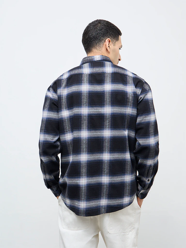 WES Casuals Black Check Relaxed Fit Cotton Shirt - Image 4