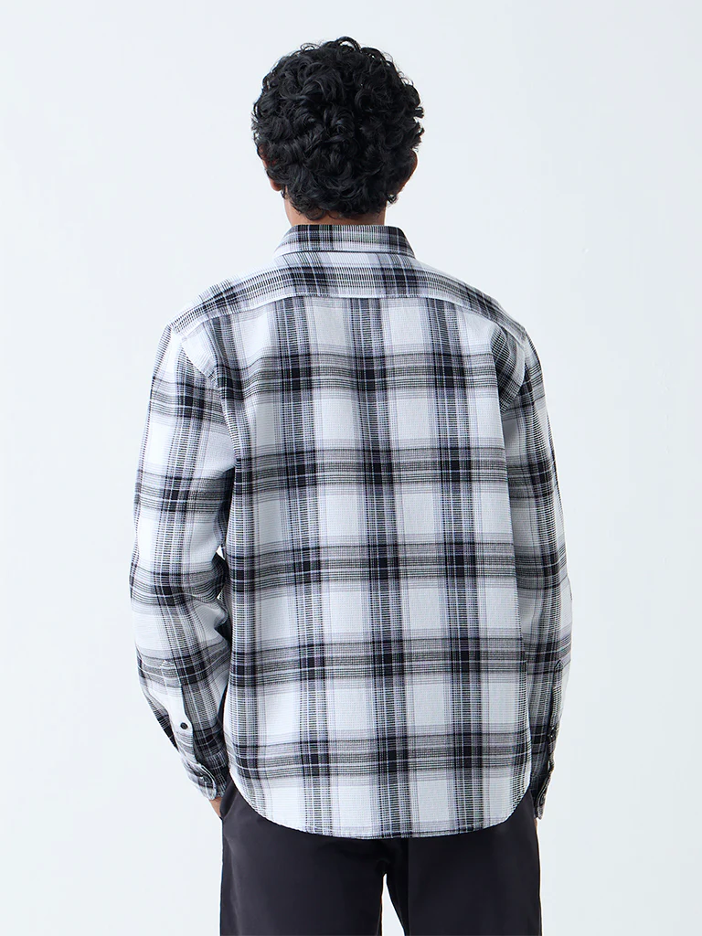 WES Casuals Black Checks Design Relaxed-Fit Cotton Shirt - Image 4