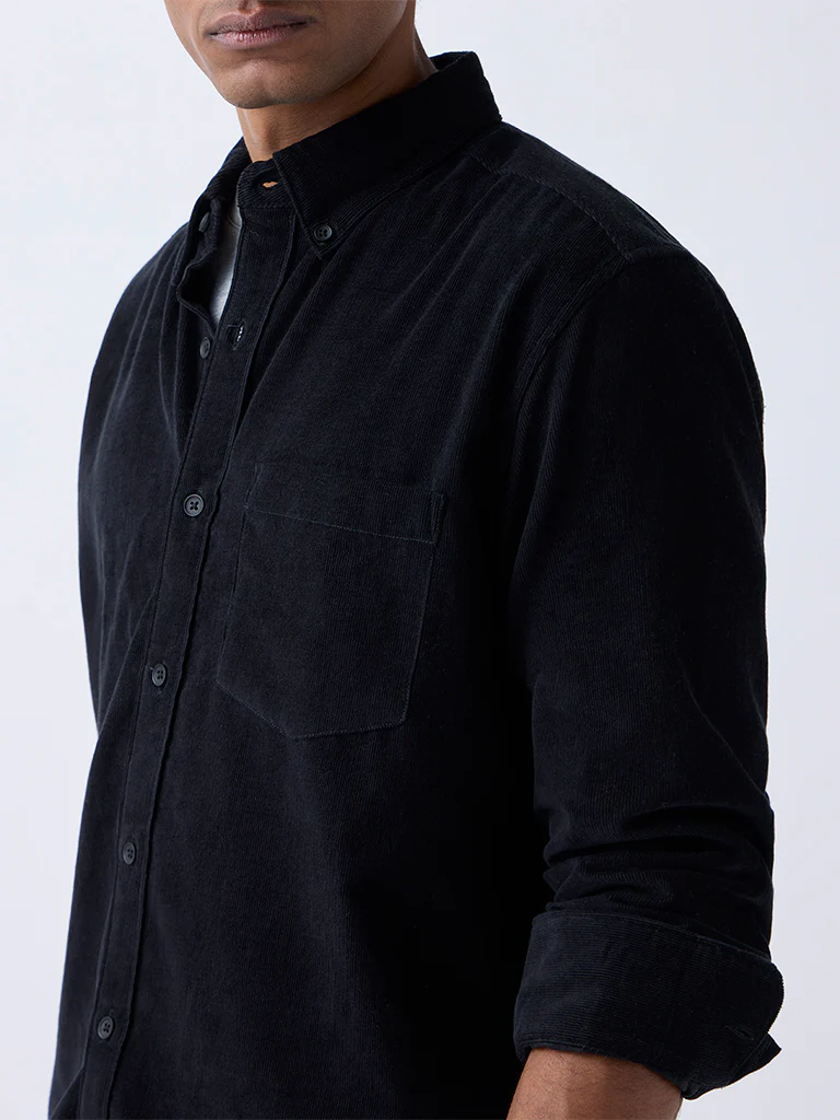 WES Casuals Black Corduroy Relaxed-Fit Shirt - Image 4