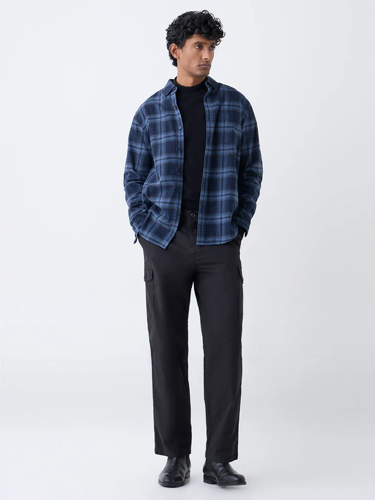WES Casuals Black Relaxed-Fit Cotton-Blend Trousers