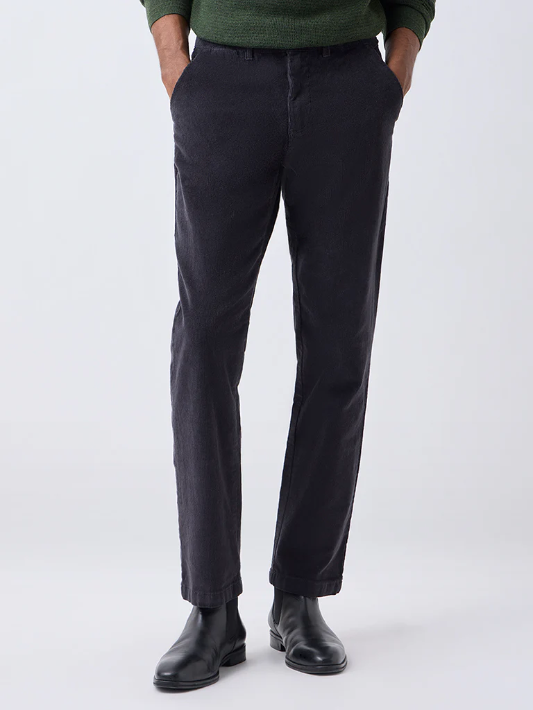 WES Casuals Black Relaxed-Fit Mid-Rise Corduroy Chinos - Image 2