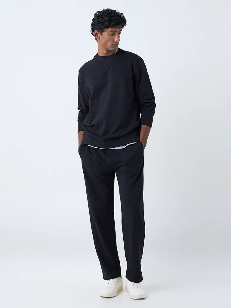 WES Casuals Black Relaxed-Fit Mid-Rise Cotton-Blend Pants