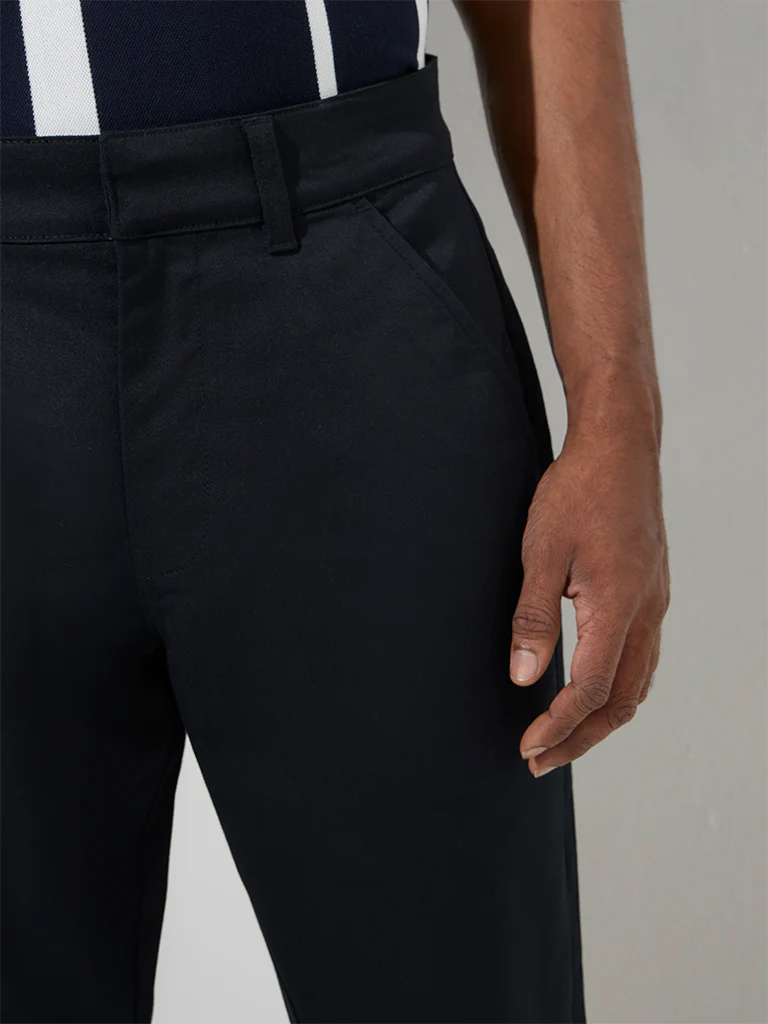 WES Casuals Black Relaxed-Fit Mid-Rise Cotton-Blend Trousers - Image 4