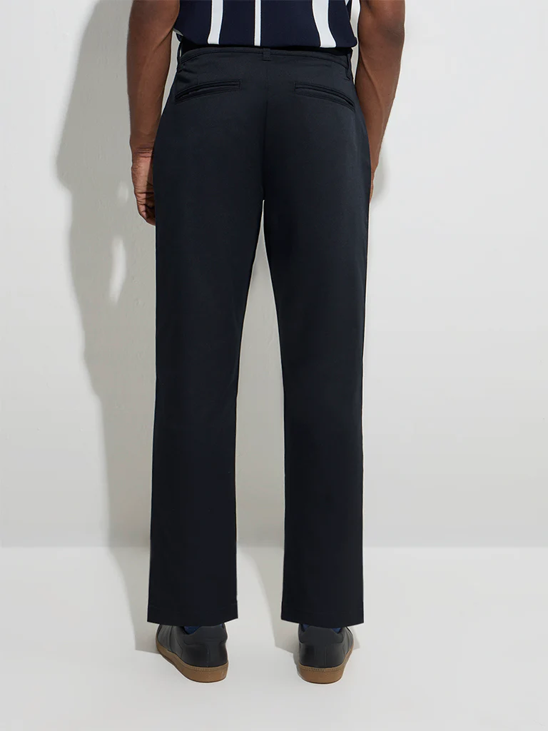 WES Casuals Black Relaxed-Fit Mid-Rise Cotton-Blend Trousers - Image 5