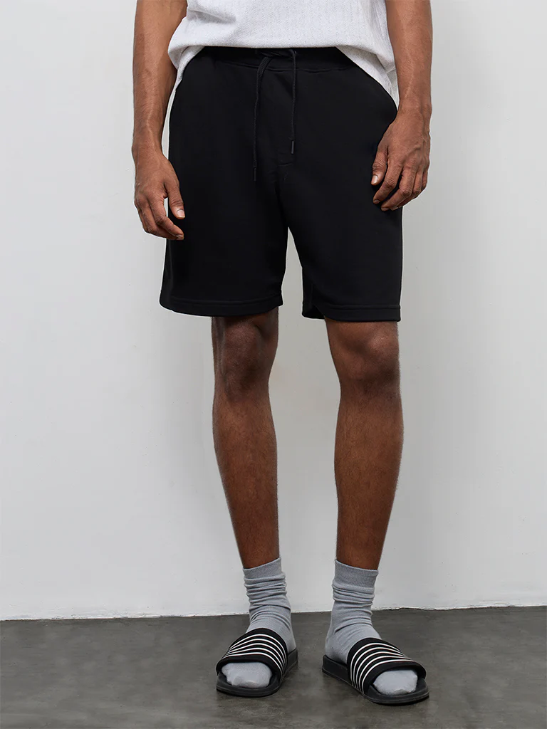 WES Casuals Black Relaxed-Fit Mid-Rise Shorts - Image 3