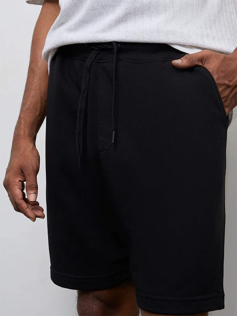 WES Casuals Black Relaxed-Fit Mid-Rise Shorts - Image 4