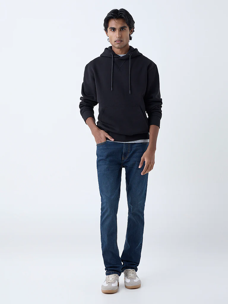 WES Casuals Black Solid Relaxed-Fit Cotton-Blend Hoodie - Image 3