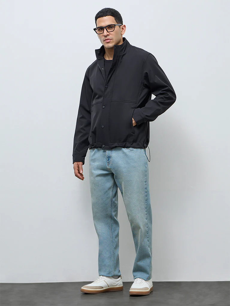 WES Casuals Black Solid Relaxed-Fit Jacket