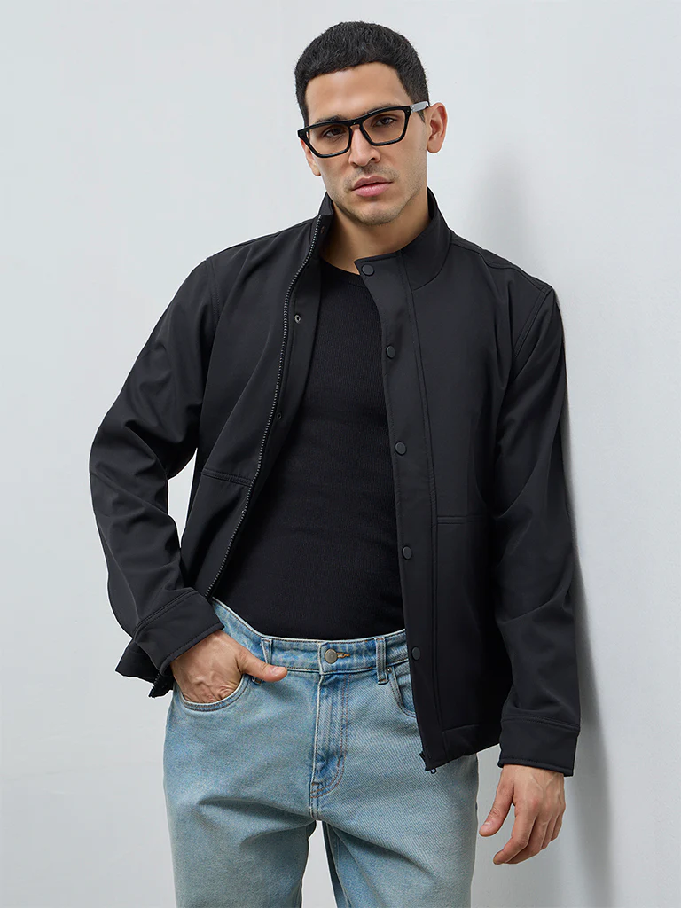 WES Casuals Black Solid Relaxed-Fit Jacket - Image 2