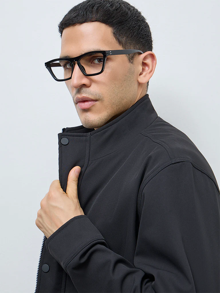 WES Casuals Black Solid Relaxed-Fit Jacket - Image 3