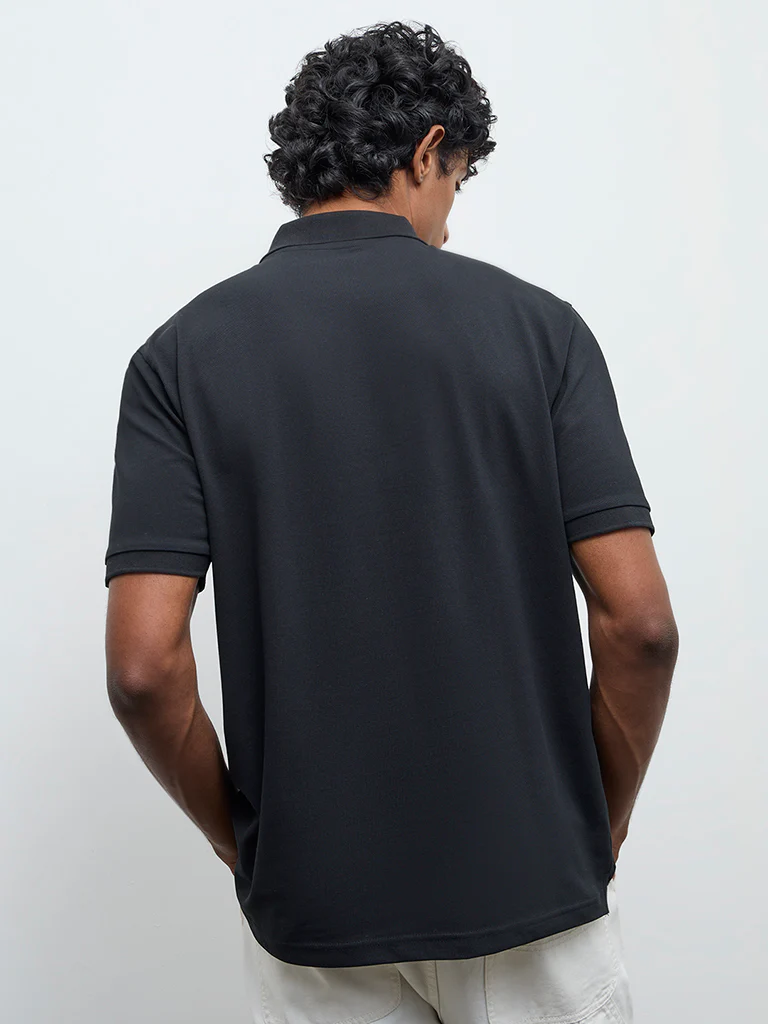 WES Casuals Black Solid Relaxed-Fit Polo T-Shirt - Image 4