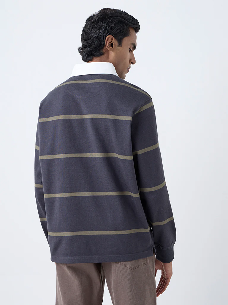 WES Casuals Black Stripe Relaxed-Fit Cotton-Blend Polo T-Shirt - Image 5