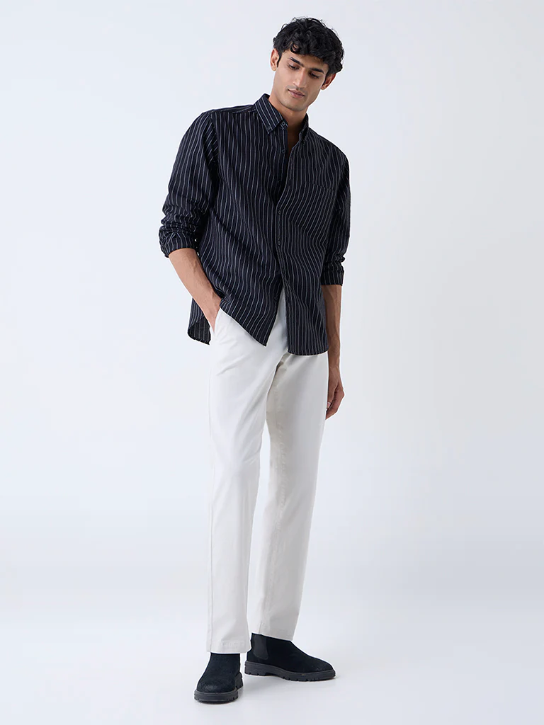 WES Casuals Black Striped Relaxed-Fit Cotton Shirt - Image 2
