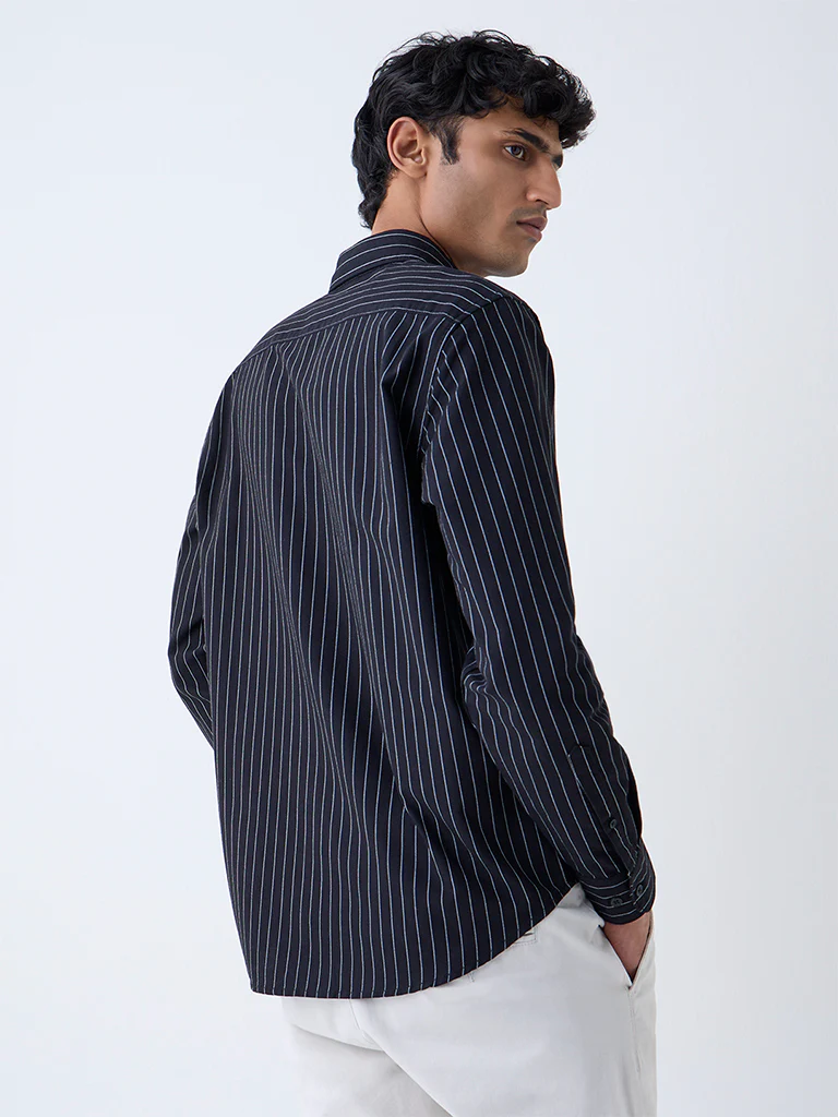 WES Casuals Black Striped Relaxed-Fit Cotton Shirt - Image 4