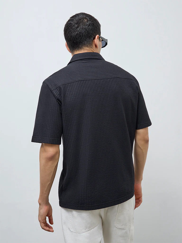 WES Casuals Black Striped Relaxed-Fit Shirt - Image 4