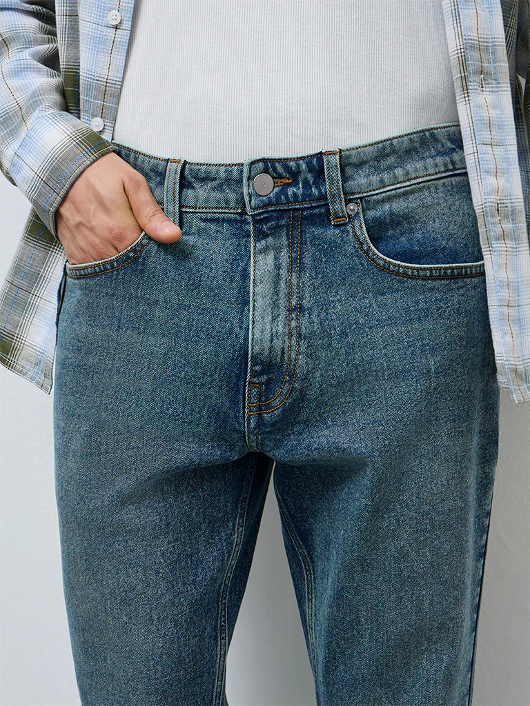 WES Casuals Blue Faded Relaxed-Fit Mid-Rise Jeans - Image 3