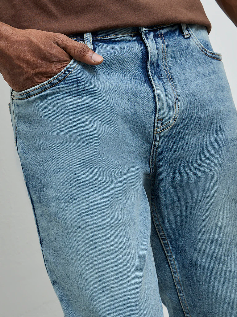 WES Casuals Blue Faded Slim-Fit Mid-Rise Jeans - Image 3