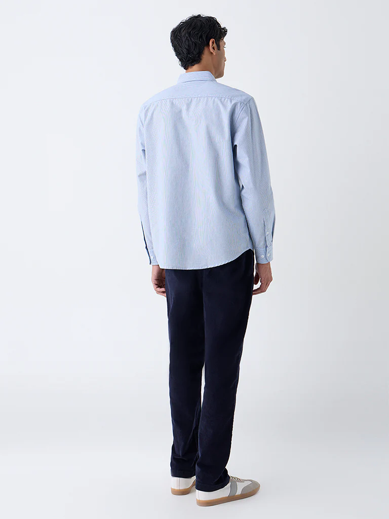 WES Casuals Blue Pinstriped Cotton Relaxed-Fit Cotton Shirt - Image 4