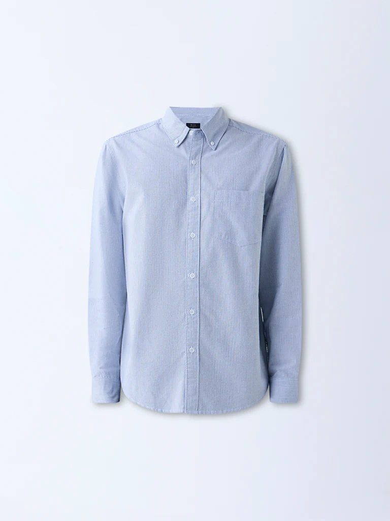 WES Casuals Blue Pinstriped Cotton Relaxed-Fit Cotton Shirt - Image 5