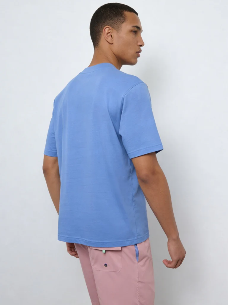 WES Casuals Blue Printed Relaxed-Fit Cotton Swimwear T-Shirt - Image 3