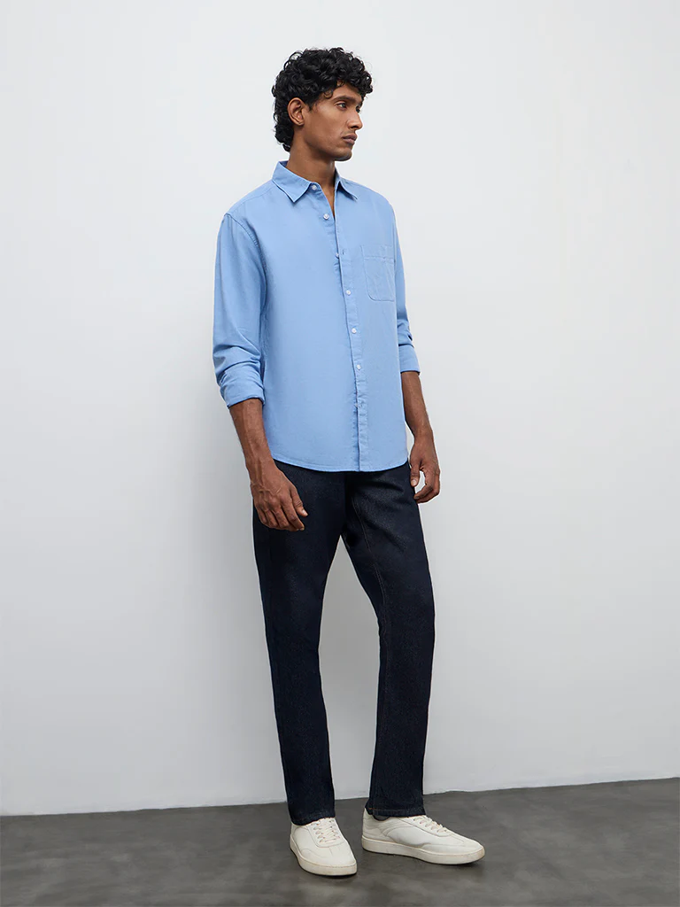 WES Casuals Blue Relaxed-Fit Cotton-Blend Blend Shirt - Image 3