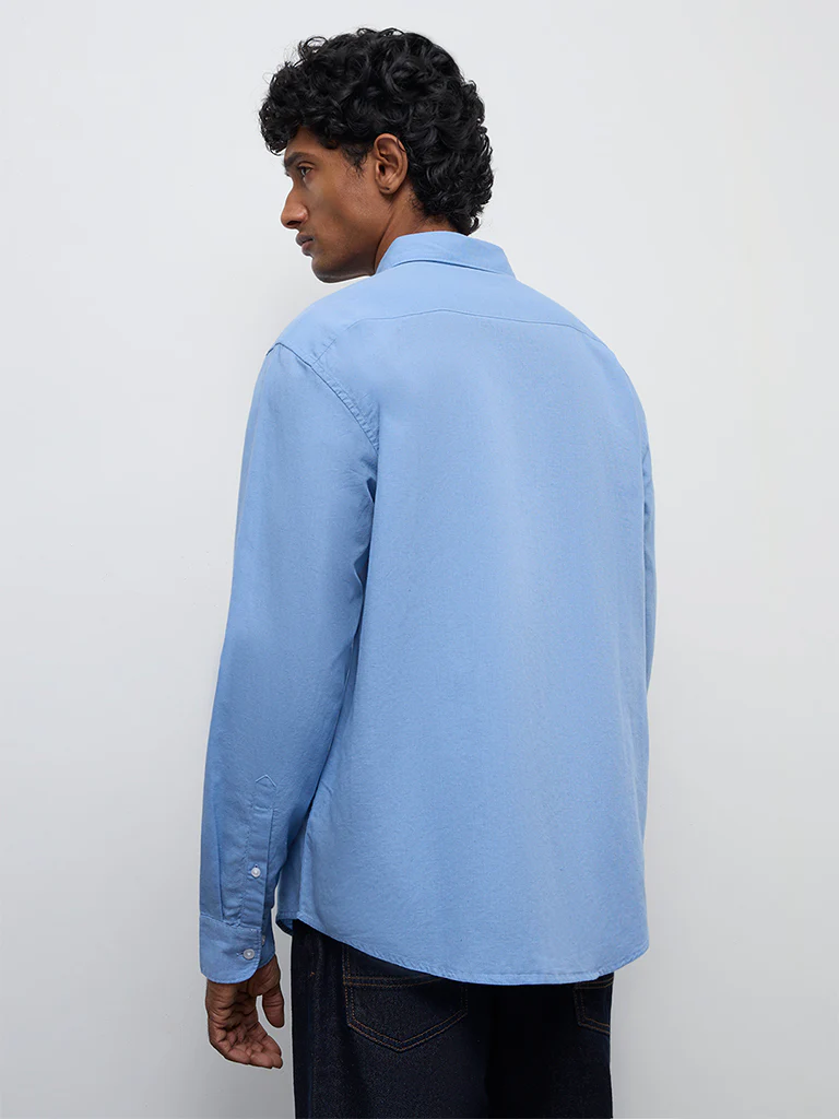 WES Casuals Blue Relaxed-Fit Cotton-Blend Blend Shirt - Image 5