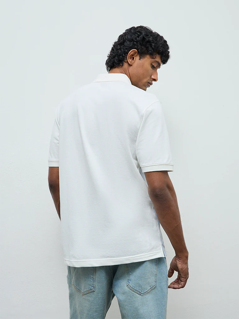 WES Casuals Blue Relaxed-Fit Cotton-Blend Quarter-Zip Polo T-Shirt - Image 5