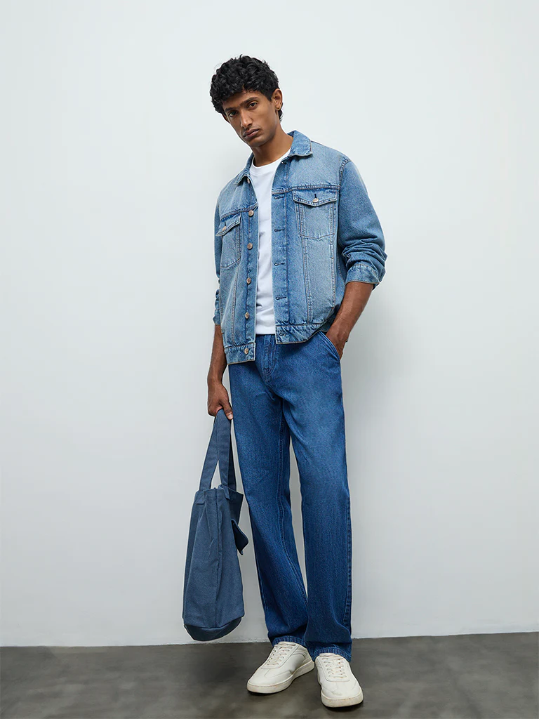 WES Casuals Blue Relaxed-Fit Denim Jacket - Image 2