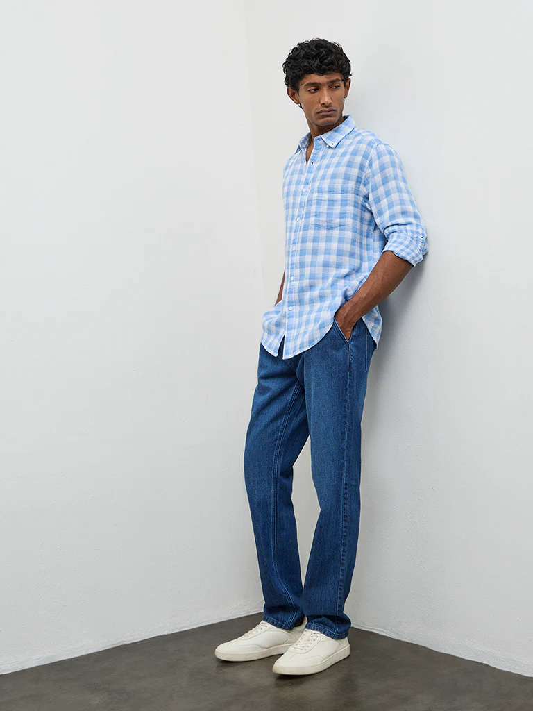 WES Casuals Blue Relaxed-Fit Mid-Rise Jeans
