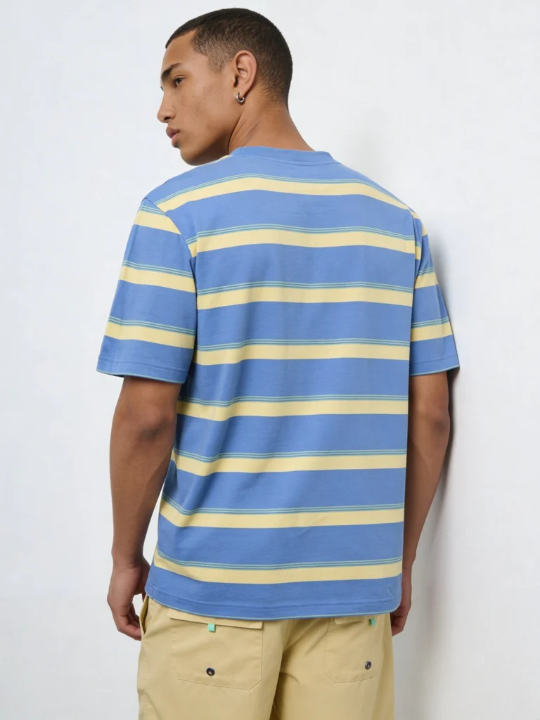 WES Casuals Blue Striped Relaxed-Fit Swimwear T-Shirt - Image 4