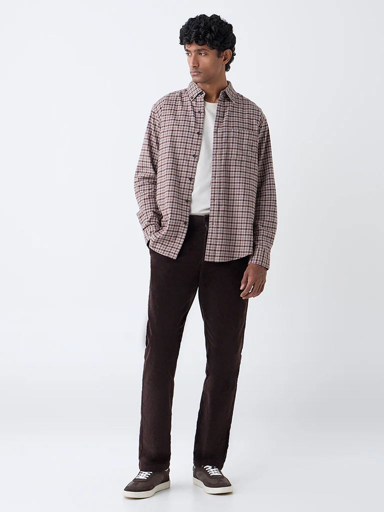 WES Casuals Brown Check Design Relaxed-Fit Cotton Shirt - Image 2