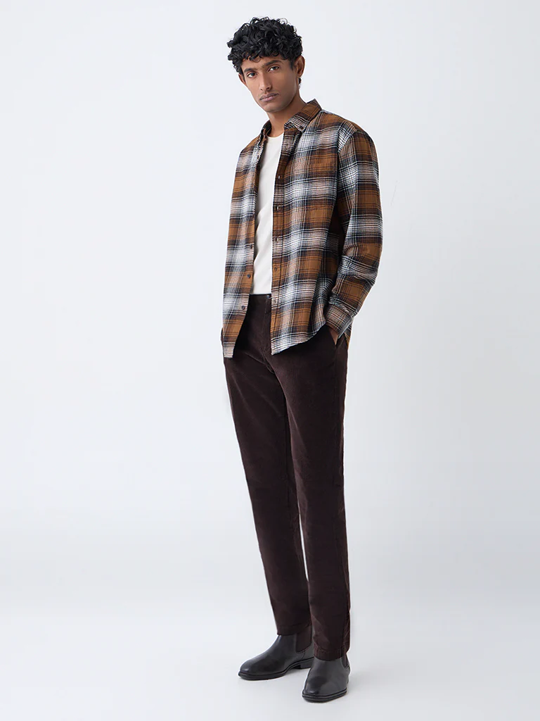 WES Casuals Brown Checkered Relaxed-Fit Cotton Shirt - Image 2