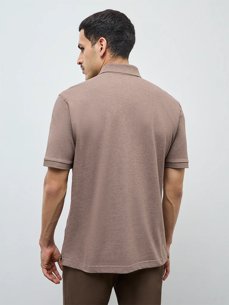 WES Casuals Brown Relaxed-Fit Cotton-Blend Polo T-Shirt - Image 5