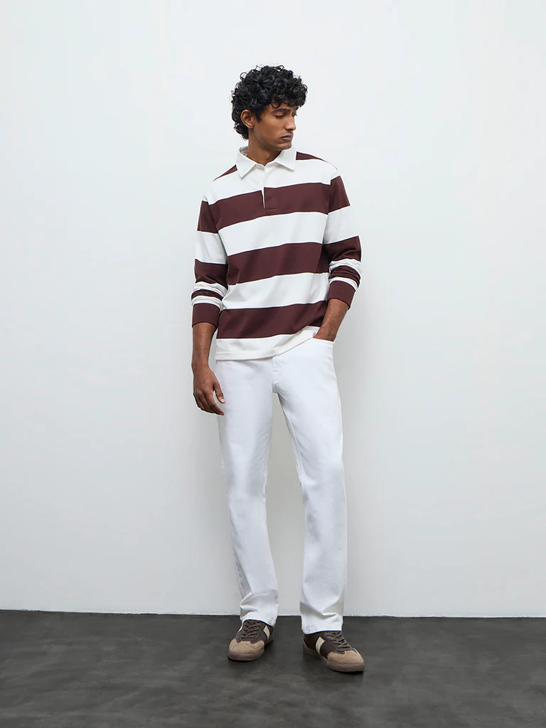 WES Casuals Brown Relaxed Fit Cotton-Blend Polo T-Shirt - Image 3