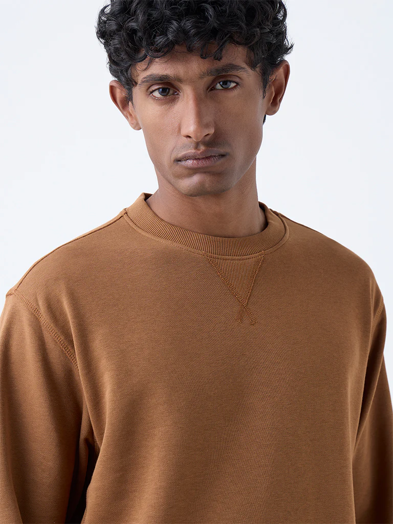 WES Casuals Brown Relaxed-Fit Cotton-Blend Sweatshirt - Image 4
