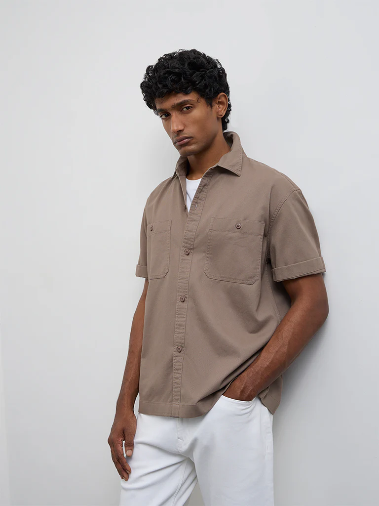 WES Casuals Brown Relaxed-Fit Cotton Shirt - Image 2