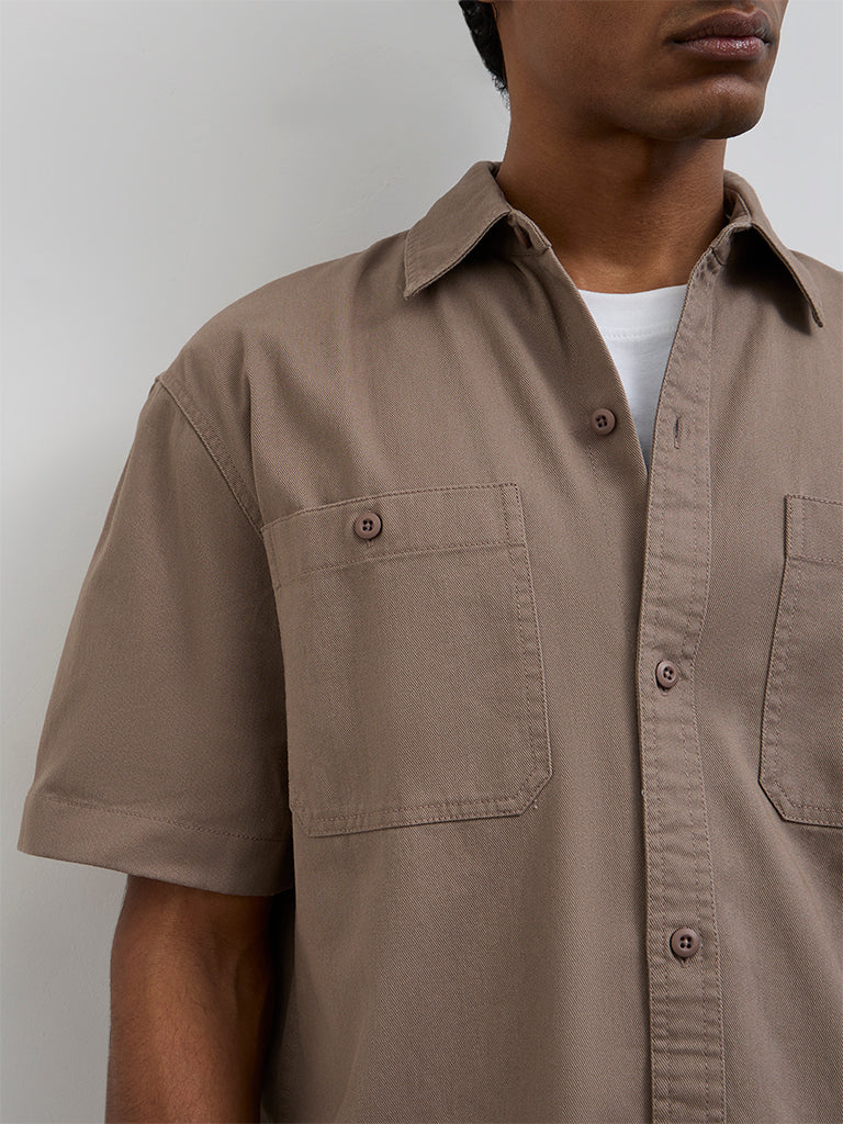WES Casuals Brown Relaxed-Fit Cotton Shirt - Image 3