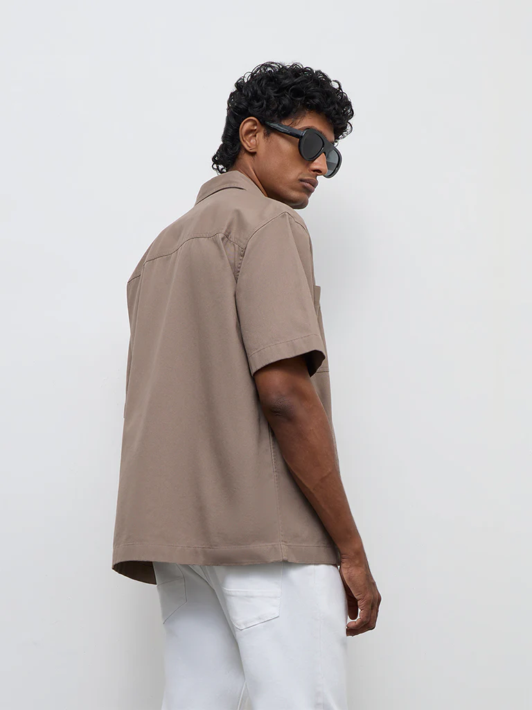 WES Casuals Brown Relaxed-Fit Cotton Shirt - Image 4