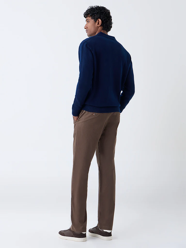WES Casuals Brown Relaxed-Fit Mid-Rise Cotton-Blend Chinos - Image 5