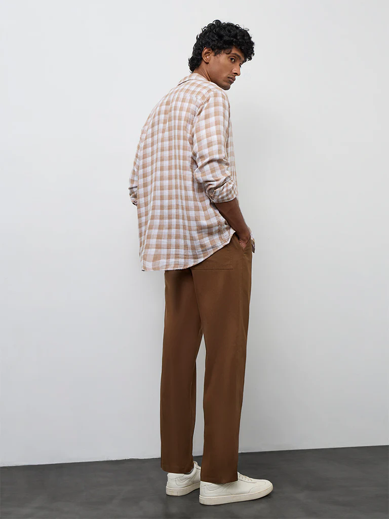WES Casuals Brown Relaxed-Fit Mid-Rise Cotton-Blend Chinos - Image 4