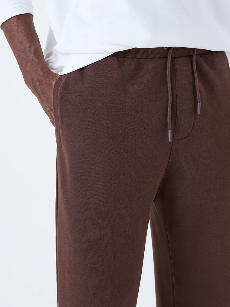 WES Casuals Brown Relaxed-Fit Mid-Rise Cotton-Blend Pants - Image 4