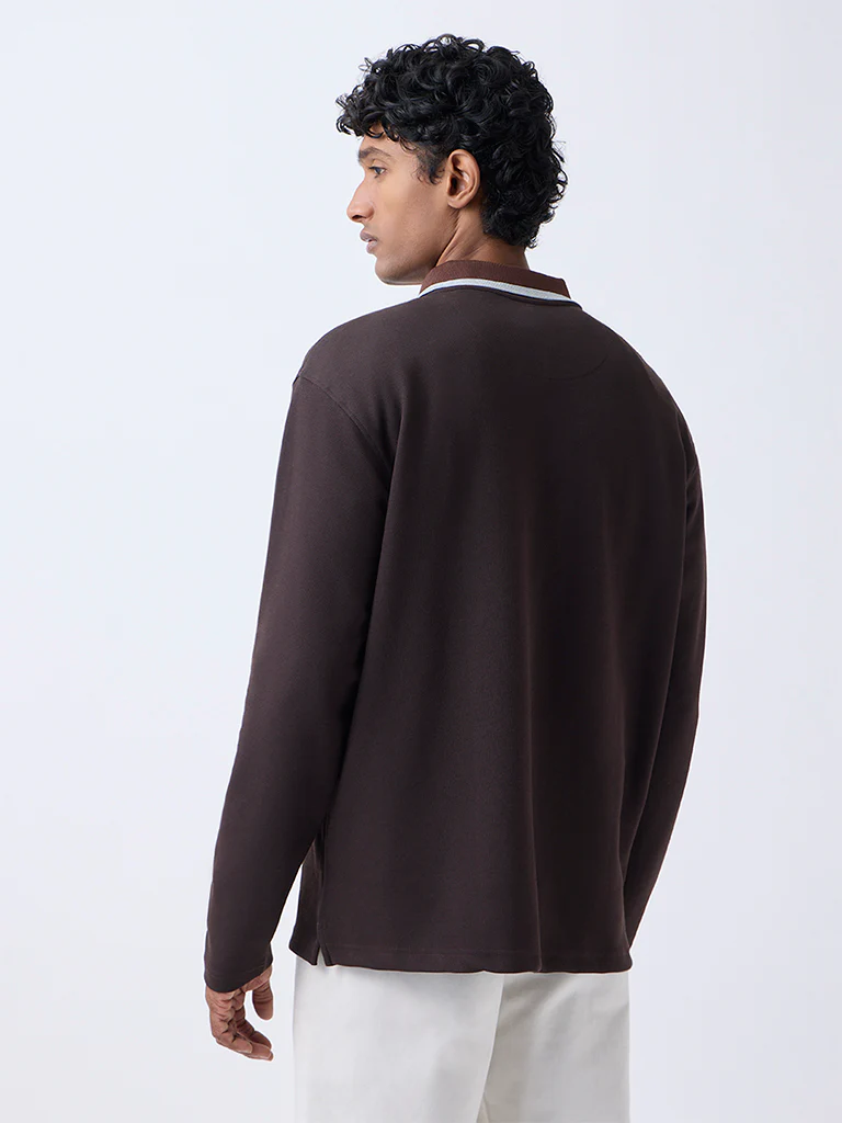 WES Casuals Brown Relaxed-Fit Quarter-Zip Cotton-Blend Sweatshirt - Image 5